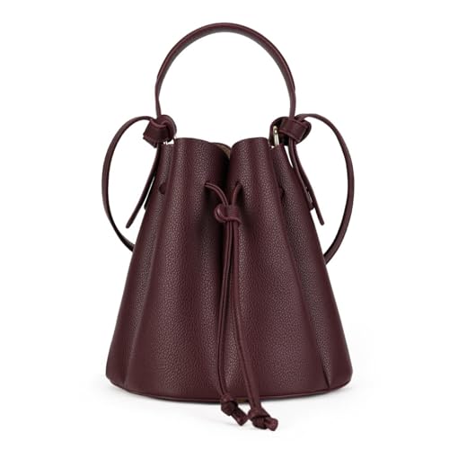 MYZCYBFC Blütenblatt handtasche retro kordelzug schulter messenger tasche einfache und modische segen tasche (Burgundy,Small) von MYZCYBFC