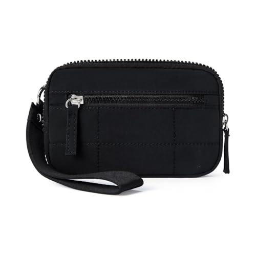 MYZCYBFC Damen-Geldbörse mit Armband, Gesteppte Geldbörse aus Nylon, Reisekartenhalter mit Armband, Handyhalter mit Mehreren Fächern und Reißverschluss, (Black) von MYZCYBFC