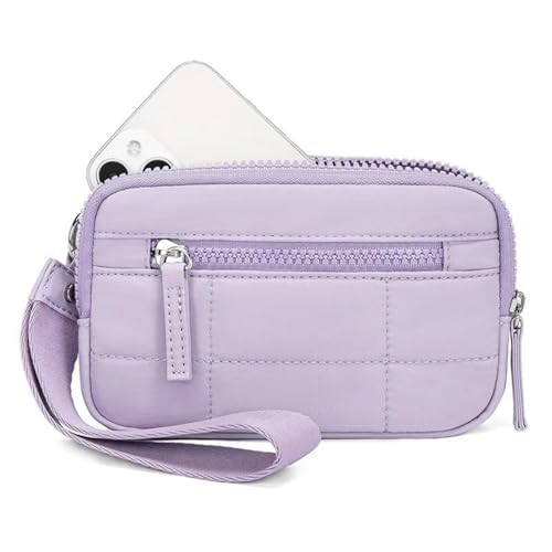 MYZCYBFC Damen-Geldbörse mit Armband, Gesteppte Geldbörse aus Nylon, Reisekartenhalter mit Armband, Handyhalter mit Mehreren Fächern und Reißverschluss, (Purple) von MYZCYBFC