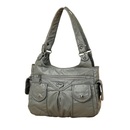 MYZCYBFC Damen PU Umhängetasche, Große Kapazität Weiche Lederhandtasche mit Mehreren Taschen, Lässige und Vielseitige Unterarmtasche (Gray) von MYZCYBFC