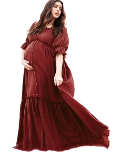 Damen Boho Kleid Vintage Kleid für die Mutterschaft Session/Foto Requisiten/Schwangerschaft Fotoshooting, Weinrot, X-Groß Damen Boho Kleid Vintage Kleid für die Mutterschaft Session/Foto Requisiten/Schwangerschaft Fotoshooting, Weinrot, X-Groß von MYZEROING