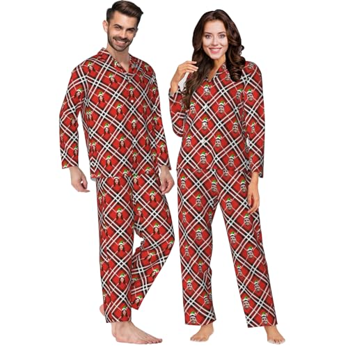 MYZQIFF Personalisierter Foto-Pyjama mit lustigem Gesicht für die Familie, Kariertes Pyjama-Set, passende Weihnachts-Langarm-Pyjama-Sets für Paare, lustige Geschenke für Damen und Herren von MYZQIFF