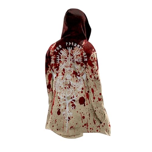 MYZTTZR Bloody Yggdrasil,5XL, Wikinger Mittellanger Kapuzenpulli 3D Gedruckt Odin Mythos Frühling Herbst Herren Damen Umhänge Mittelalterliches Cosplay Kostüm Skandinavien Geschenk von MYZTTZR