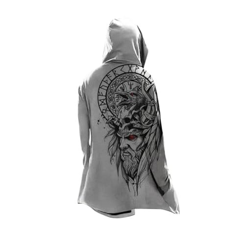 MYZTTZR Father of Gods,3XL, Wikinger Mittellanger Kapuzenpulli 3D Gedruckt Odin Mythos Frühling Herbst Herren Damen Umhänge Mittelalterliches Cosplay Kostüm Skandinavien Geschenk von MYZTTZR