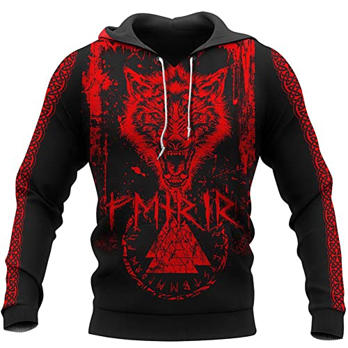 MYZTTZR Fenrir Valknut Hoodie,XL, Wikinger Odin Pullover mit Kapuze, 3D Gedruckt Frühling Herbst Lange Ärmel Lässig Walhalla Jacke(USA Größe) von MYZTTZR