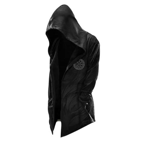 MYZTTZR Fenrir Wolf,3XL, Wikinger Kapuze Strickjacke Retro Kostüm Gewänder 3D-Druck Nordischer Mythos Frühling Herbst Herren Jacken Neuheit Mittellang Umhänge von MYZTTZR