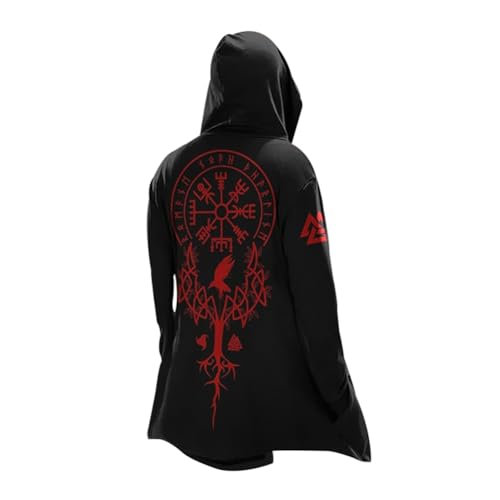 MYZTTZR Helm of awe,XL, Wikinger Cosplay Umhänge Mittellang Kapuzenpulli Nordischer Mythos Cool Herren Biker Jacke Frühling Herbst Mantel Mittelalterlich Geschenk von MYZTTZR