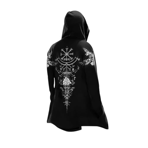 MYZTTZR Hugin Munin,M, Wikinger Mittellanger Kapuzenpulli 3D Gedruckt Odin Mythos Frühling Herbst Herren Damen Umhänge Mittelalterliches Cosplay Kostüm Skandinavien Geschenk von MYZTTZR