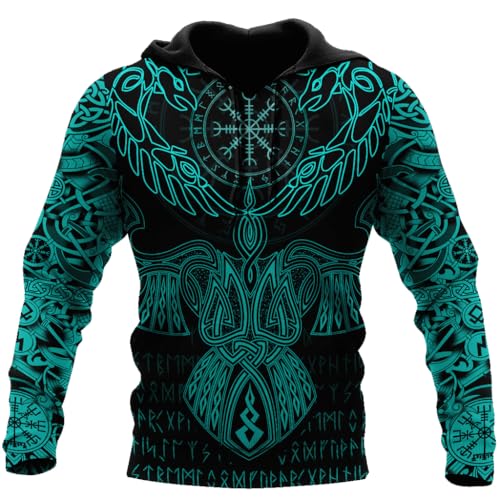 MYZTTZR Hugin and Munin,XL, 3D Nordische Mythologie Odin Fenrir Wolf Polyester Kapuzenpulli Frühling Herbst Harajuku Vintage Übergröße Wikinger Sweatshirt von MYZTTZR