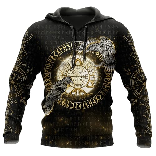 MYZTTZR Hugin and Munin,XL, Walhalla Kapuzenpullover 3D Gedruckt Nordisch Warrior Wikinger Sprichwörter Cosplay Kostüm Polyester Frühling Herbst Sweatshirt Mittelalterlich Geschenk von MYZTTZR