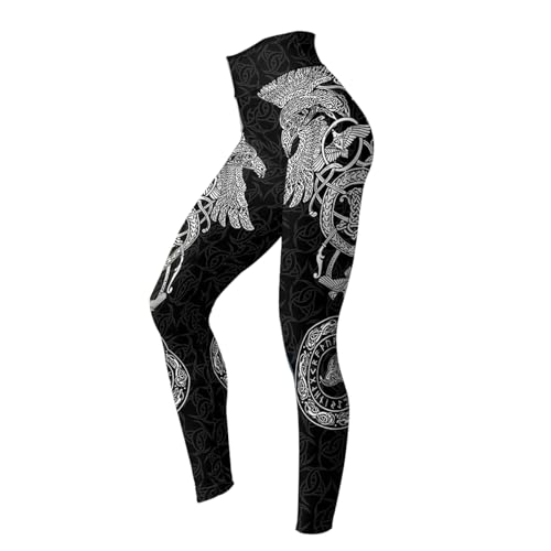MYZTTZR Hugin munin legging,L, Damen Wikinger Tank Tops Leggings Totenkopf Yoga Outfits 3D-Druck Nordische Mythologie Polyester Workout Activewear von MYZTTZR