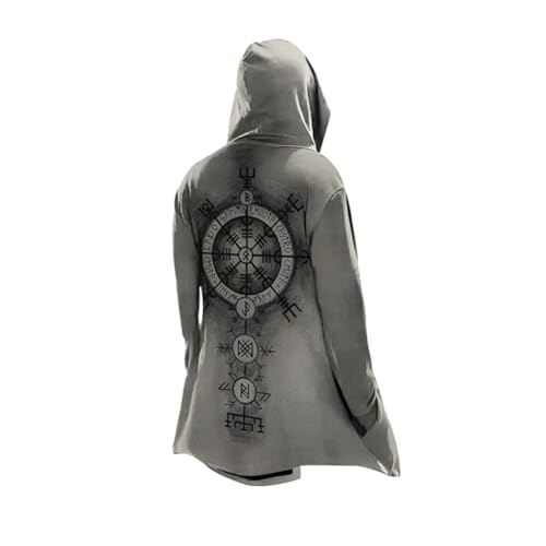 MYZTTZR Norse Compass,4XL, Wikinger Mittellanger Kapuzenpulli 3D Gedruckt Odin Mythos Frühling Herbst Herren Damen Umhänge Mittelalterliches Cosplay Kostüm Skandinavien Geschenk von MYZTTZR