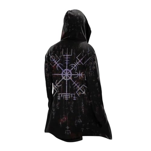 MYZTTZR Norse Compass,M, Wikinger Cosplay Umhänge Mittellang Kapuzenpulli Nordischer Mythos Cool Herren Biker Jacke Frühling Herbst Mantel Mittelalterlich Geschenk von MYZTTZR