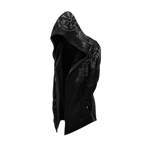 MYZTTZR Norse Symbols,M, Wikinger Kapuzenpulli Mittellang Frühling Herbst Herren Cool Cosplay Kostüm Nordischer Mythos Umhänge für Söhne von Odin Geschenk von MYZTTZR