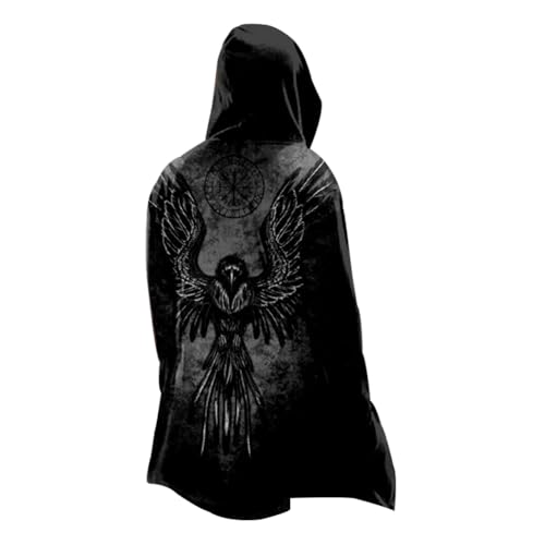 MYZTTZR Odin Raven,S, Wikinger Cosplay Umhänge Mittellang Kapuzenpulli Nordischer Mythos Cool Herren Biker Jacke Frühling Herbst Mantel Mittelalterlich Geschenk von MYZTTZR