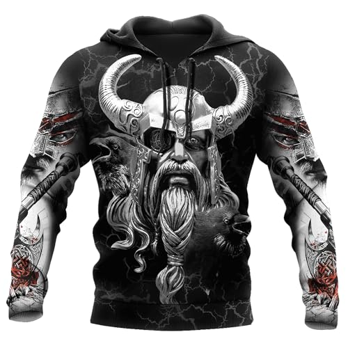 MYZTTZR Odin god,4XL, Sieg oder Walhalla Odin Schädel Rabe Hoodie Skandinavien Cosplay Kostüme für Mittelalterliche Wikinger Berserker Geschenk von MYZTTZR