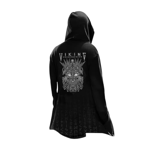 MYZTTZR Odin god,5XL, Wikinger Mittellanger Kapuzenpulli 3D Gedruckt Odin Mythos Frühling Herbst Herren Damen Umhänge Mittelalterliches Cosplay Kostüm Skandinavien Geschenk von MYZTTZR