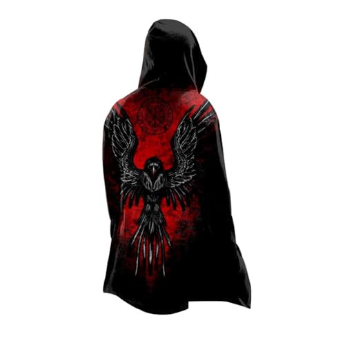 MYZTTZR Raven King,4XL, Wikinger Mittellanger Kapuzenpulli 3D Gedruckt Odin Mythos Frühling Herbst Herren Damen Umhänge Mittelalterliches Cosplay Kostüm Skandinavien Geschenk von MYZTTZR