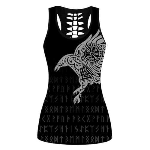 MYZTTZR Raven tops,M, Damen Wikinger Tank Tops Leggings Totenkopf Yoga Outfits 3D-Druck Nordische Mythologie Polyester Workout Activewear von MYZTTZR