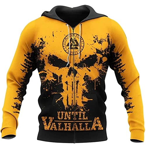 MYZTTZR Until Valhalla Zipper,XL, Wikinger Odin Pullover mit Kapuze, 3D Gedruckt Frühling Herbst Lange Ärmel Lässig Walhalla Jacke(USA Größe) von MYZTTZR
