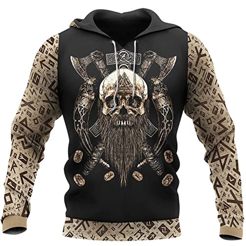 MYZTTZR Warrior Axe Hoodie,4XL, Wikinger Odin Pullover mit Kapuze, 3D Gedruckt Frühling Herbst Lange Ärmel Lässig Walhalla Jacke(USA Größe) von MYZTTZR