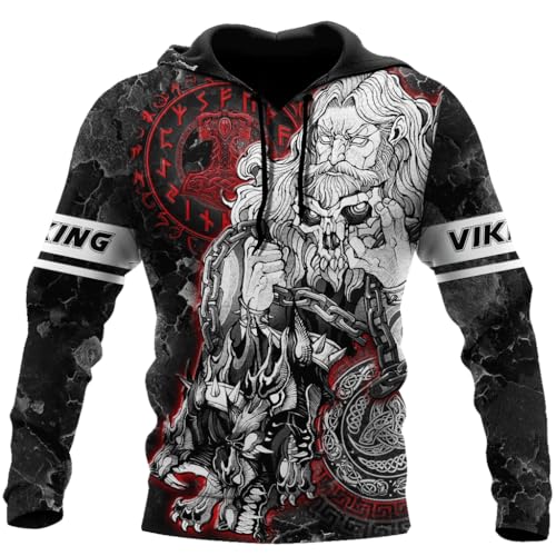 MYZTTZR Wikinger Kleidung Herren 3D Tattoo Hoodie Walhalla Hugin und Munin Männer Kapuzen-Sweatshirt Sons of Odin Pullover,Odin god,S von MYZTTZR