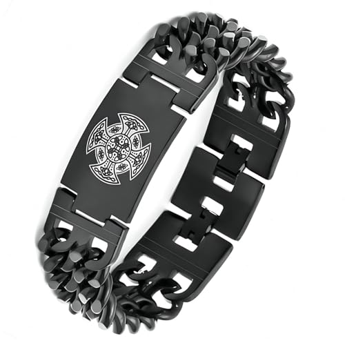 MYZTTZR Wikinger Rostfrei Stahl Jahrgang Rune Schmuck Manschette ArmbäNder FüR MäNner Nordisch Mythologie Kubanisch Totem ZubehöR Geschenk,Cross black,21cm von MYZTTZR