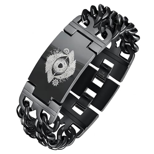 MYZTTZR Wikinger Rostfrei Stahl Jahrgang Rune Schmuck Manschette ArmbäNder FüR MäNner Nordisch Mythologie Kubanisch Totem ZubehöR Geschenk,Odin eyes black,19cm von MYZTTZR