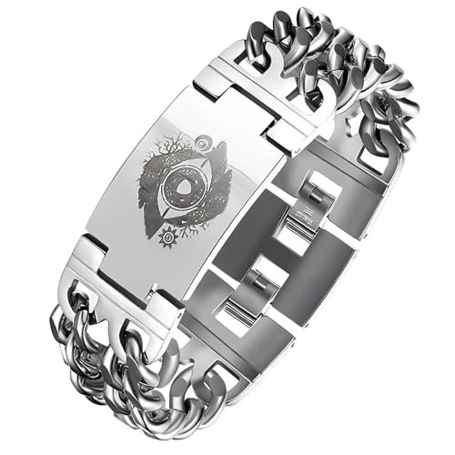 MYZTTZR Wikinger Rostfrei Stahl Jahrgang Rune Schmuck Manschette ArmbäNder FüR MäNner Nordisch Mythologie Kubanisch Totem ZubehöR Geschenk,Odin eyes silvery,19cm von MYZTTZR