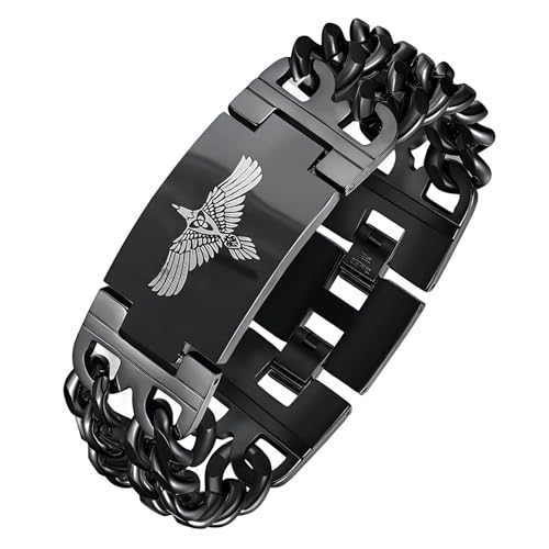 MYZTTZR Wikinger Rostfrei Stahl Jahrgang Rune Schmuck Manschette ArmbäNder FüR MäNner Nordisch Mythologie Kubanisch Totem ZubehöR Geschenk,Raven black,21cm von MYZTTZR