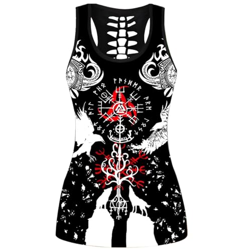 MYZTTZR Yggdrasil tops,L, Damen Wikinger Tank Tops Leggings Totenkopf Yoga Outfits 3D-Druck Nordische Mythologie Polyester Workout Activewear von MYZTTZR