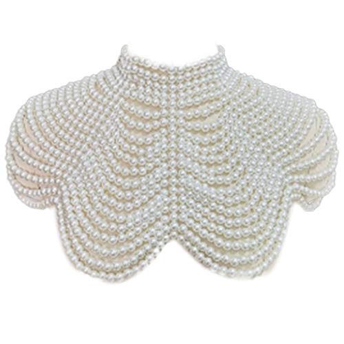 MYhose Halskette Schal Frauen Nachahmung Perle Perlen Bib Choker Halskette Körper Kette Schal Kragen Schmuck Weiß A von MYhose