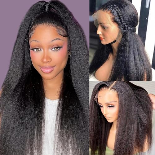 MYouan 13x6 HD Voll Frontale Spitze Front Perücke Kinky gerade menschliche Haar Perücke 180% Dichte Yaki gerade Perücken für Frauen Pre Geplückt 26 Zoll von MYouan