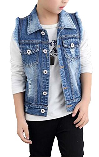 MYtodo Kinder Jacke Junge Ärmellose Weste Jeans Broken Hole Weste, blau, 6-7 Jahre MYtodo Kinder Jacke Junge Ärmellose Weste Jeans Broken Hole Weste, blau, 6-7 Jahre von MYtodo Vest