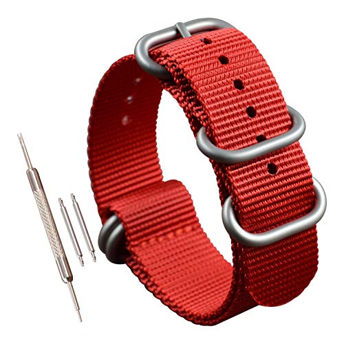 20mm Rot Uhrenarmband Nylon Watch Bracelet Armband Herren Matte Silberne Schnalle von MZBUTIQ