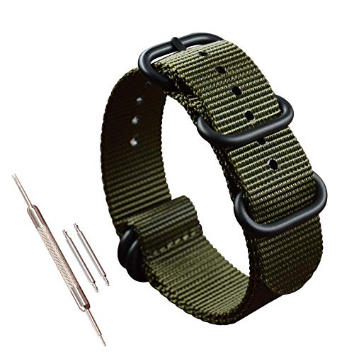 MZBUTIQ 22mm Grün Uhrenarmband Watch Band Dickes Nylon für Herren Matte Schwarze Schnalle5 Ringe von MZBUTIQ