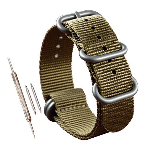 MZBUTIQ 23mm Beige Nylon NATO Uhrenarmband Militär Uhrband G10 für Herren Matte Silberne Schnalle von MZBUTIQ