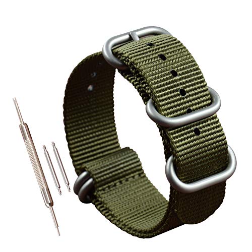 23mm Grün Nylon Uhrenarmband Militär Uhrband für Herren Matte Silberne Schnalle von MZBUTIQ