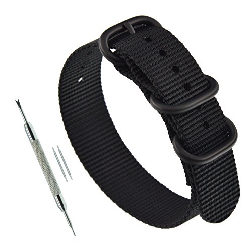 23mm Schwarz Nylon Uhrenarmband Militär Uhrband für Herren Damen Matte Schwarze Schnalle von MZBUTIQ