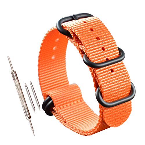24mm Orange Militär Nylon Uhrenarmband Uhrband für Herren Matte Schwarze Schnalle 5 Ringe von MZBUTIQ
