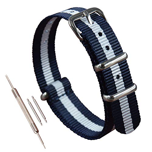 MZBUTIQ 12mm Blau/Weiß/Blau Uhrenarmband Nylon Watch Armband für Damen Polished Schnalle von MZBUTIQ