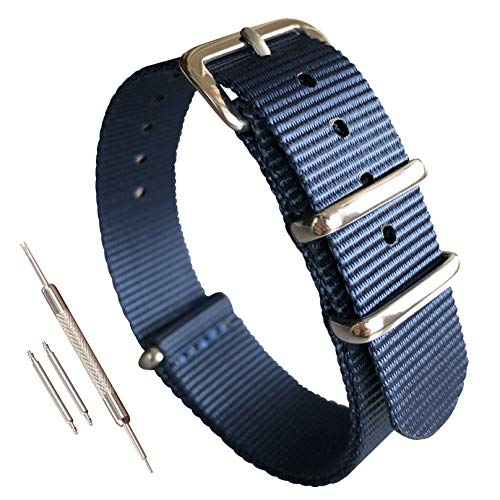 MZBUTIQ 13mm Blau Uhrenarmband Nylon Watch Bracelet Armband Extra Lang Polished Schnalle von MZBUTIQ