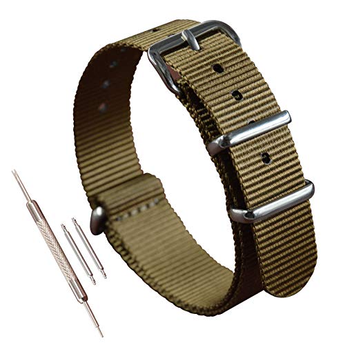 MZBUTIQ 13mm Khaki Uhrenarmband Nylon Watch Bracelet Armband Extra Lang Polished Schnalle von MZBUTIQ