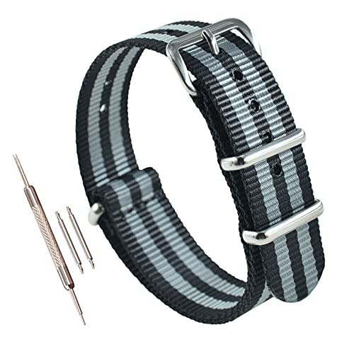 MZBUTIQ 13mm Schwarz/grau Uhrenarmband Nylon Watch Bracelet Armband Polished Schnalle von MZBUTIQ