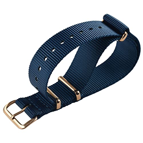 MZBUTIQ 14mm Blau Uhrenarmband Nylon Watch Strap Band Ersatz Rose Gold Schnalle 4 Ringe von MZBUTIQ