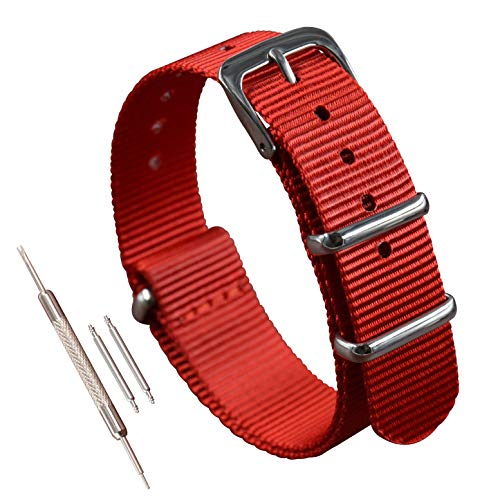 MZBUTIQ 15mm Rot Uhrenarmband Nylon Watch Strap Band Ersatz Polished Schnalle 4 Ringe von MZBUTIQ