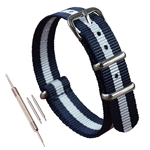 MZBUTIQ 16mm Blau/Weiß/Blau Nylon Uhrenarmband Militär Uhrband für Herren Damen Polished Schnalle von MZBUTIQ