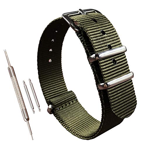 MZBUTIQ 17mm Grün Nylon Uhrenarmband Strap Militär für Herren Damen Extra Lang Polished Schnalle von MZBUTIQ