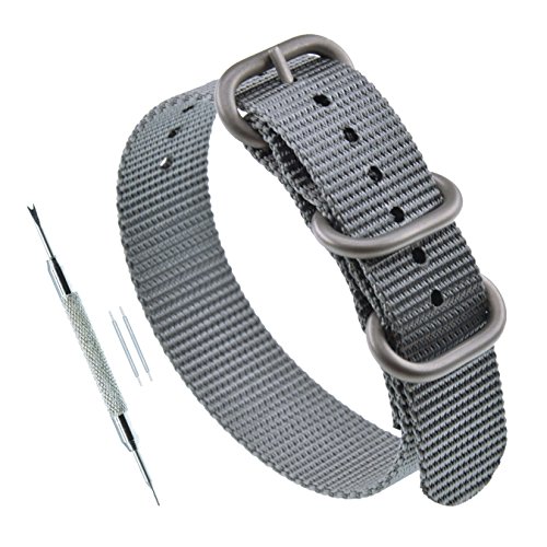MZBUTIQ 18mm Grau Uhrenarmband Nylon Watch Armband für Herren Damen Matte Silberne Schnalle von MZBUTIQ