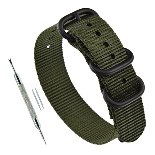 MZBUTIQ 18mm Grün Strap Uhrenarmband Ersatz Extra Lang Herren Matte Schwarze Schnalle 3 Ringe von MZBUTIQ